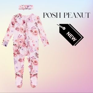 New Posh Peanut Danielle 2-Piece Ruffle Footie & Headband Set Sz 12-18 months